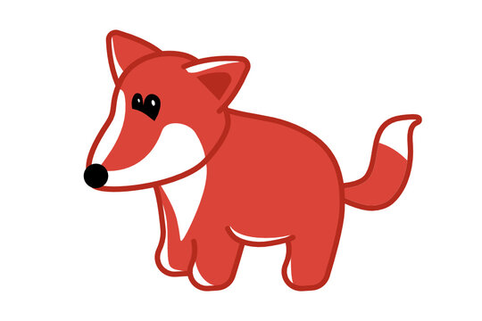 Cute baby red fox toy illustration for children. Smiling mascot on a white background. Flat design.