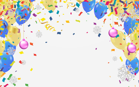 Celebratory Background With Balloons Confetti Vector Illustration