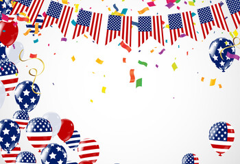 Confetti background with Party poppers and air balloons isolated. Festive vector illustration