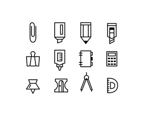 Set of stationery icons. Editable stroke line art