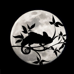 Vector silhouette of chameleon on moon background. Symbol of night. © majivecka