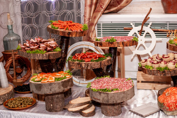 Fototapeta premium Slicing different varieties of meat