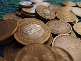 pile of Indian coins