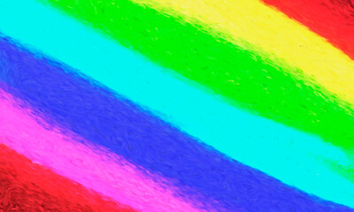 A backdrop illustration made of angled stripes, painted with random rainbow colors, with a natural brush.
