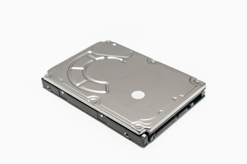 Hard disk drive HDD isolated on white background. Computer hardware data storage.