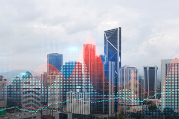 Obraz na płótnie Canvas Forex and stock market chart hologram over panorama city view of Kuala Lumpur. KL is the financial center in Malaysia, Asia. The concept of international trading. Double exposure.