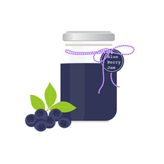 blueberry jam in the glass bottle. vector illustration
