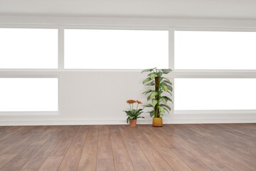 Fototapeta premium modern empty room with plant in pots interior design. 3D illustration