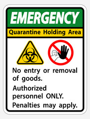 Emergency Quarantine Holding Area Sign Isolated On White Background,Vector Illustration EPS.10