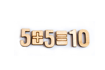 Wooden digits on white background.