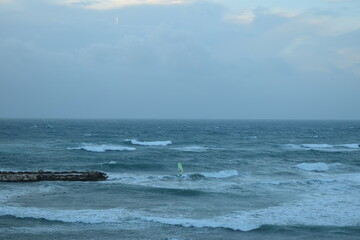 Winter storm on the Mediterranean sea, Tel Aviv 