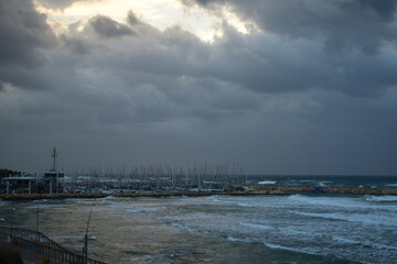 Winter storm on Mediterranean sea, Tel Aviv 