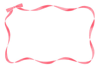 赤いリボンの水彩風フレーム素材