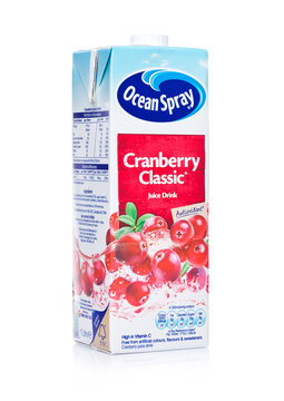 LONDON, UK - JANUARY 02, 2018: Pack Of Ocean Spray brand  Cranberry Juice on a White.