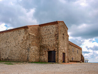 Tentudía Monastery, a Mudejar-style church-fortress in the Spanish town of Calera de León, in the province of Badajoz, Calera de León, Spain