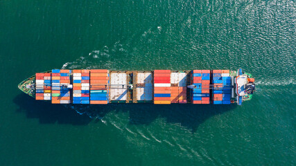 Aerial view container cargo ship in ocean, Business industry commerce global import export logistic...