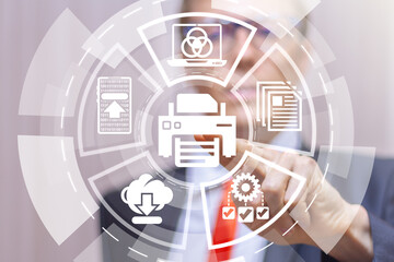 Printer Office Concept. Modern Print Business Documents. Networking Printing Technology.
