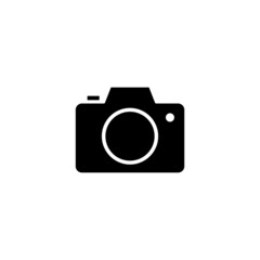 DSLR Icon, Reflex photo camera icon in black flat glyph, filled style isolated on white background