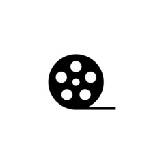 Movie Roll Icon in black flat glyph, filled style isolated on white background