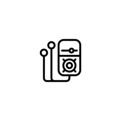 Mp3 player with headphones in black line style icon, style isolated on white background