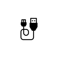 Usb cable vector icon in black flat glyph, filled style isolated on white background