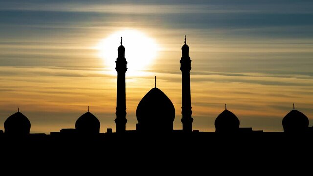 Jamkaran Shia Muslim Mosque for Imam Mahdi, Time Lapse at Sunset, Qom, Iran