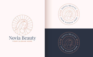 Line art floral women logo design