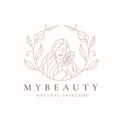 Line art floral women logo design