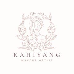 Line art floral women logo design