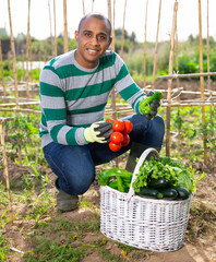 Farmer with basket of vegetables in the garden