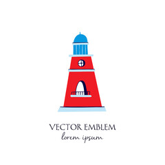Vector illustration with colorful lighthouse isolated on white