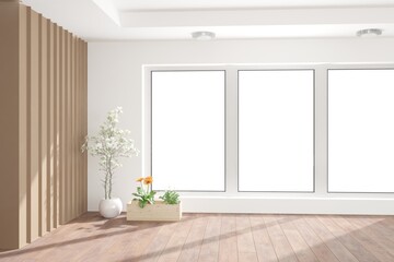 modern empty room with plants interior design. 3D illustration