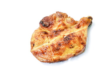 grilled chicken thighand leg with sauce on white background