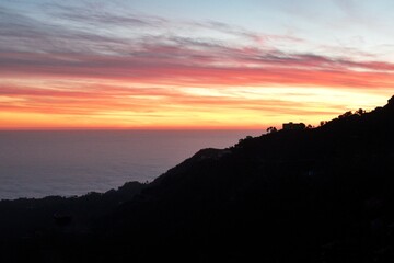 silhouette landscape view of sunrise over the mountains 
