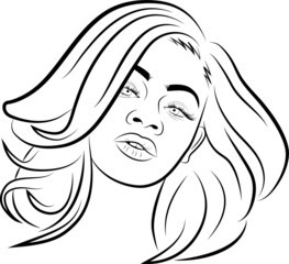 Vector Illustration Coloring Book Page Beautiful Girl Woman Portrait Clip Art Outline Black and White