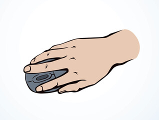 Hand on the mouse. Vector drawing