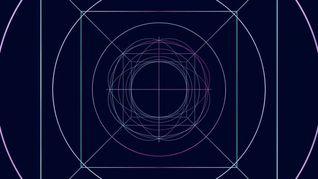 geometric abstraction with glowing lines forming minimalists shapes in blue space with alpha channel