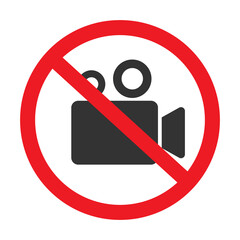 Stop or ban sign with camcorder icon isolated on white background.