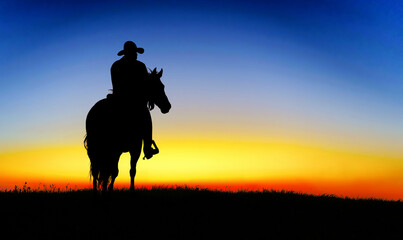 Obraz na płótnie Canvas Cowboy on a horse at sunset