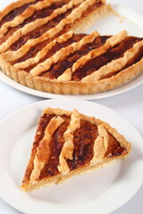 Shoofly Tart with Golden Syrup Filling. Isolated on white background.
