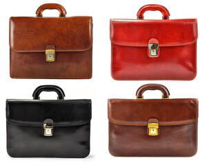 Set of elegant briefcases, modern leather briefcase various colours  with Professional Style isolated on white background