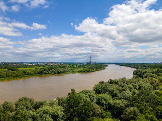 Fototapeta premium view of the Vistula River in Warsaw. in the distance a power plant