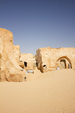 The houses from planet - film decoration set ,Nefta. Tunisia. Decoration building for movie in desert.