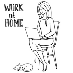 vector illustration in doodle style, in monochrome colors, work from home, freelance, home office, isolate on a white background