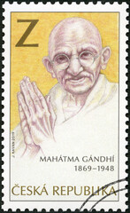 CZECH REPUBLIC - 2012: shows portrait of Mahatma Mohandas Karamchand Gandhi (1869-1948), The 150th Anniversary of the Birth, 2019