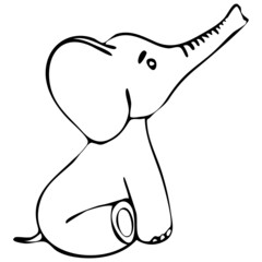 vector illustration, in doodle style in black, elephant, baby drawing, stylized fairy animal, isolate on a white background