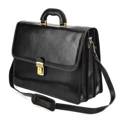 Black elegant, modern leather briefcase  with Professional Style isolated on white background
