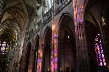 st vitus cathedral in prague czech republic color lights sunset 