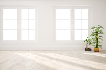 modern empty room with plants interior design. 3D illustration
