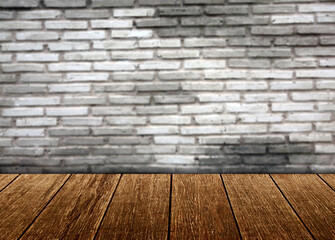 old brick wall and wooden table